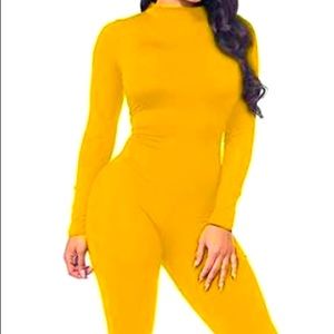 Yellow Mock Neck Jumpsuit Long sleeved